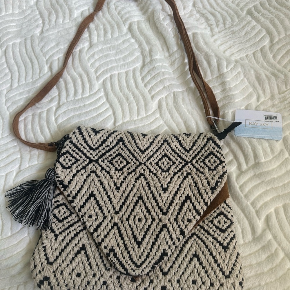 Chic Black and Cream Geometric Crossbody Bag